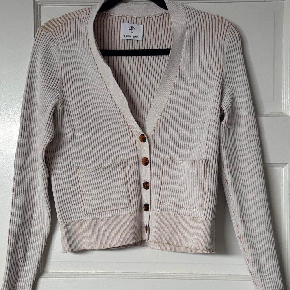 Anine Bing Beige Ribbed Cardigan